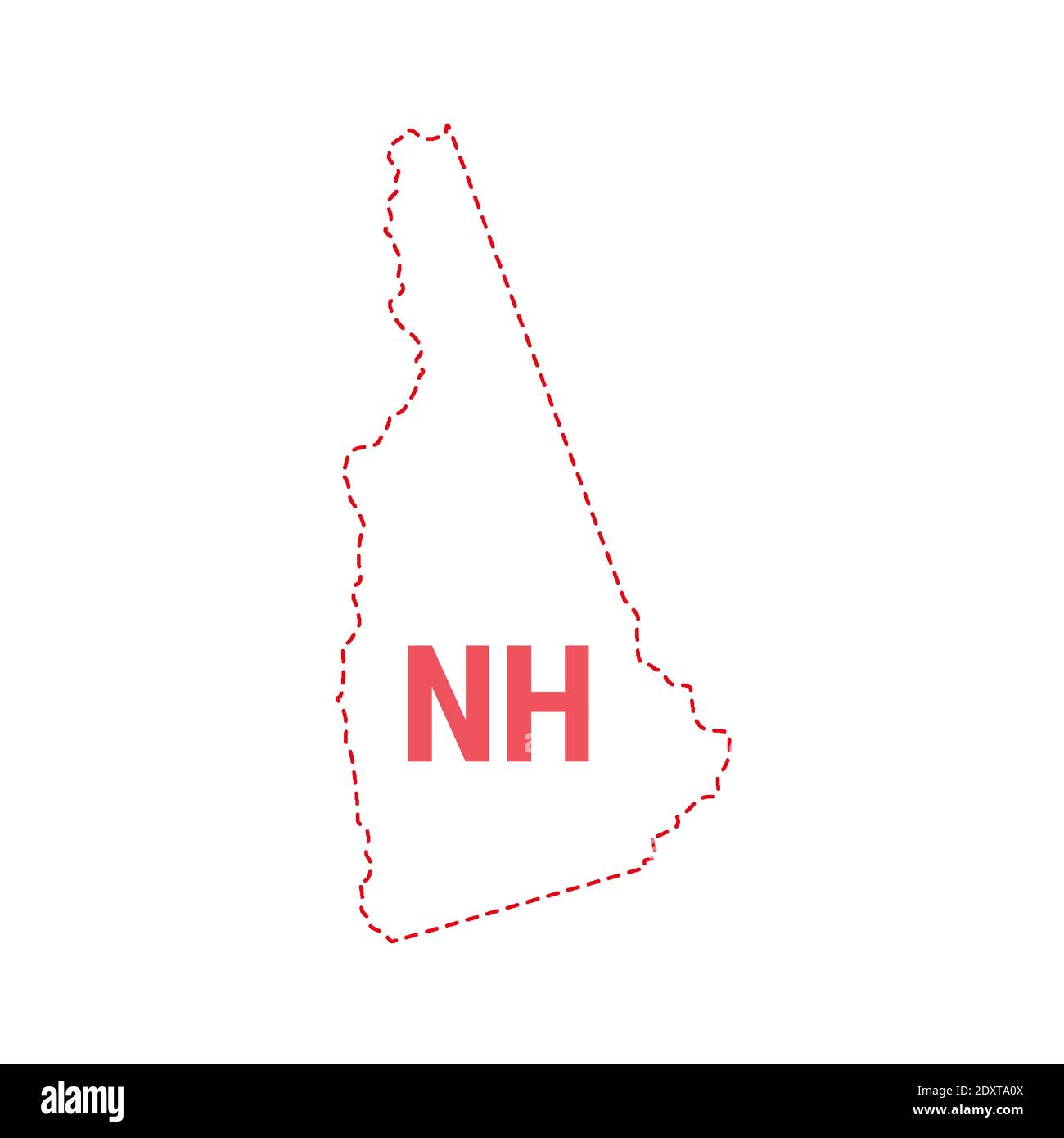 New Hampshire Stati Uniti mappa contorno confine punteggiato. Illustrazione vettoriale. Abbreviazione di stato di due lettere. Illustrazione Vettoriale