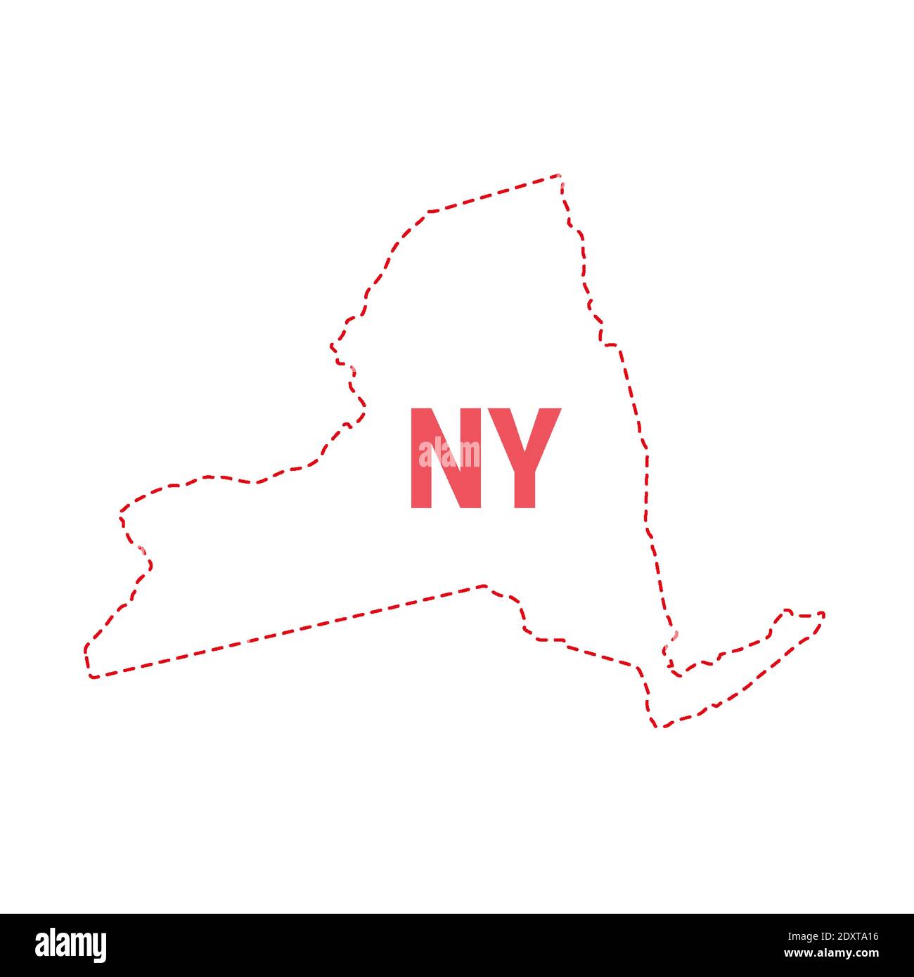 New York Stati Uniti mappa contorno confine punteggiato. Illustrazione vettoriale. Abbreviazione di stato di due lettere. Illustrazione Vettoriale