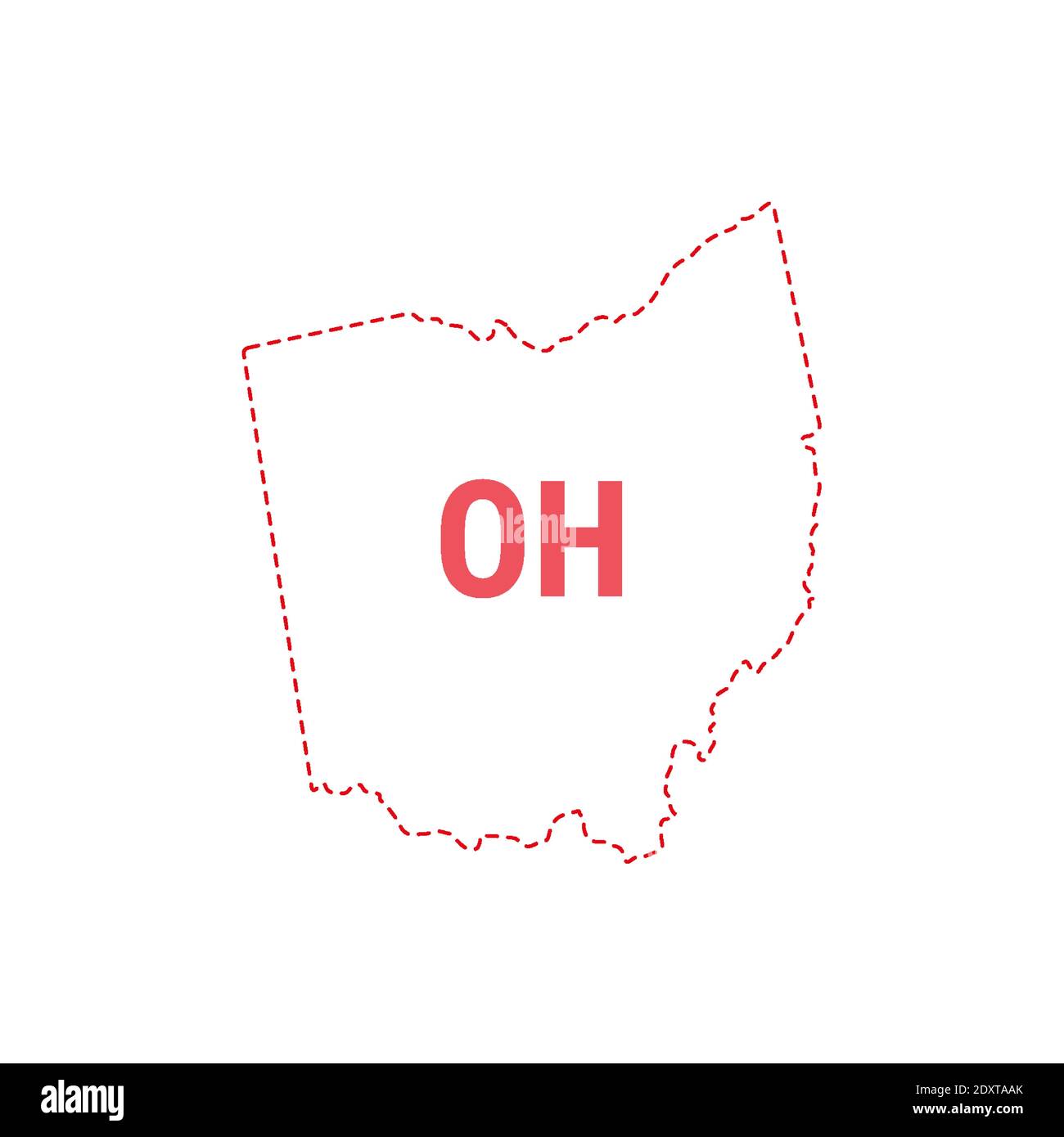Ohio Stati Uniti mappa contorno confine punteggiato. Illustrazione vettoriale. Abbreviazione di stato di due lettere. Illustrazione Vettoriale