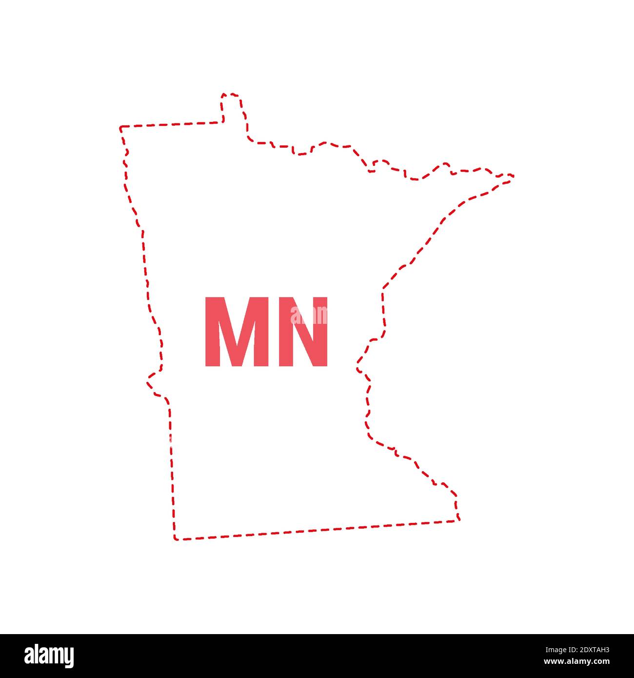 Minnesota Stati Uniti mappa contorno confine punteggiato. Illustrazione vettoriale. Abbreviazione di stato di due lettere. Illustrazione Vettoriale
