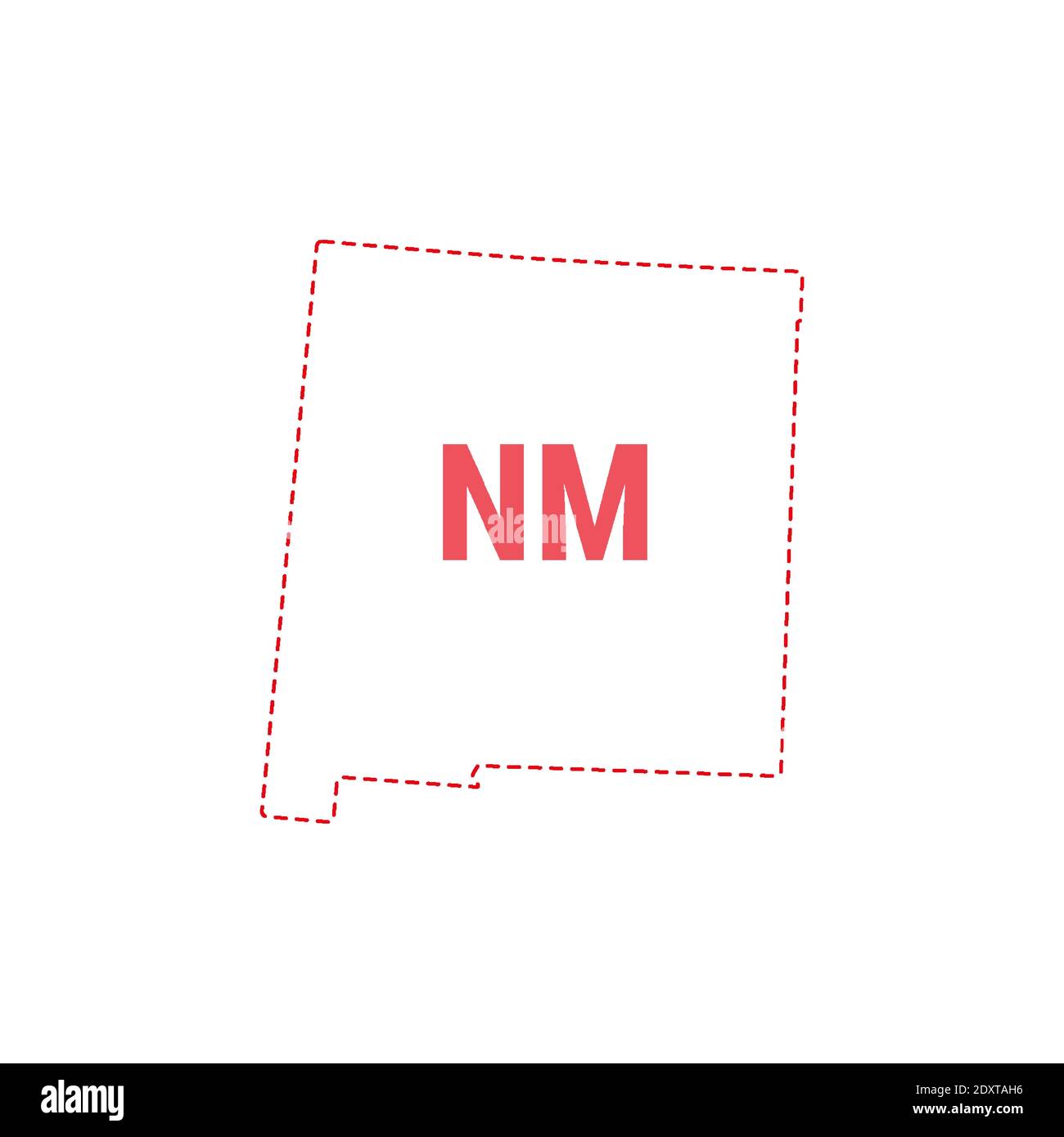 New Mexico Stati Uniti mappa contorno confine punteggiato. Illustrazione vettoriale. Abbreviazione di stato di due lettere. Illustrazione Vettoriale