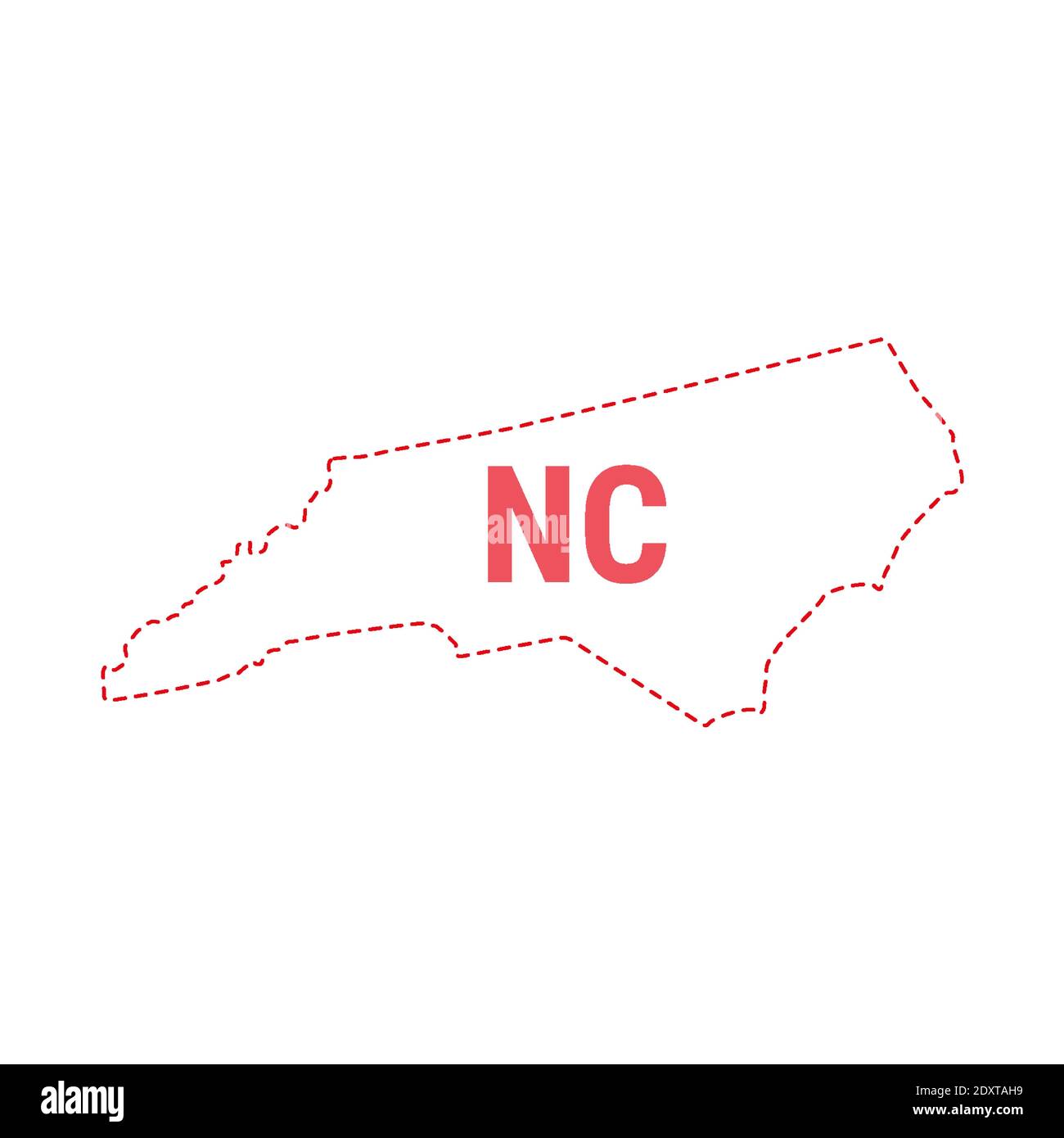 North Carolina Stati Uniti mappa contorno confine punteggiato. Illustrazione vettoriale. Abbreviazione di stato di due lettere. Illustrazione Vettoriale