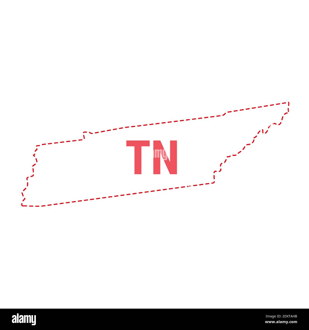 Tennessee Stati Uniti mappa contorno confine punteggiato. Illustrazione vettoriale. Abbreviazione di stato di due lettere. Illustrazione Vettoriale