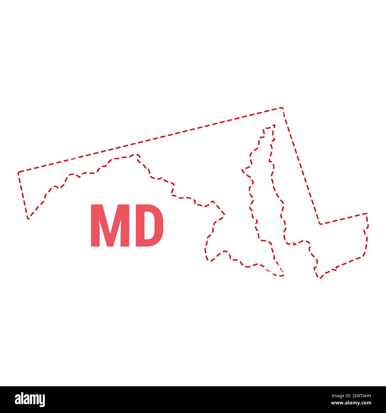 Maryland Stati Uniti mappa contorno confine punteggiato. Illustrazione vettoriale. Abbreviazione di stato di due lettere. Illustrazione Vettoriale