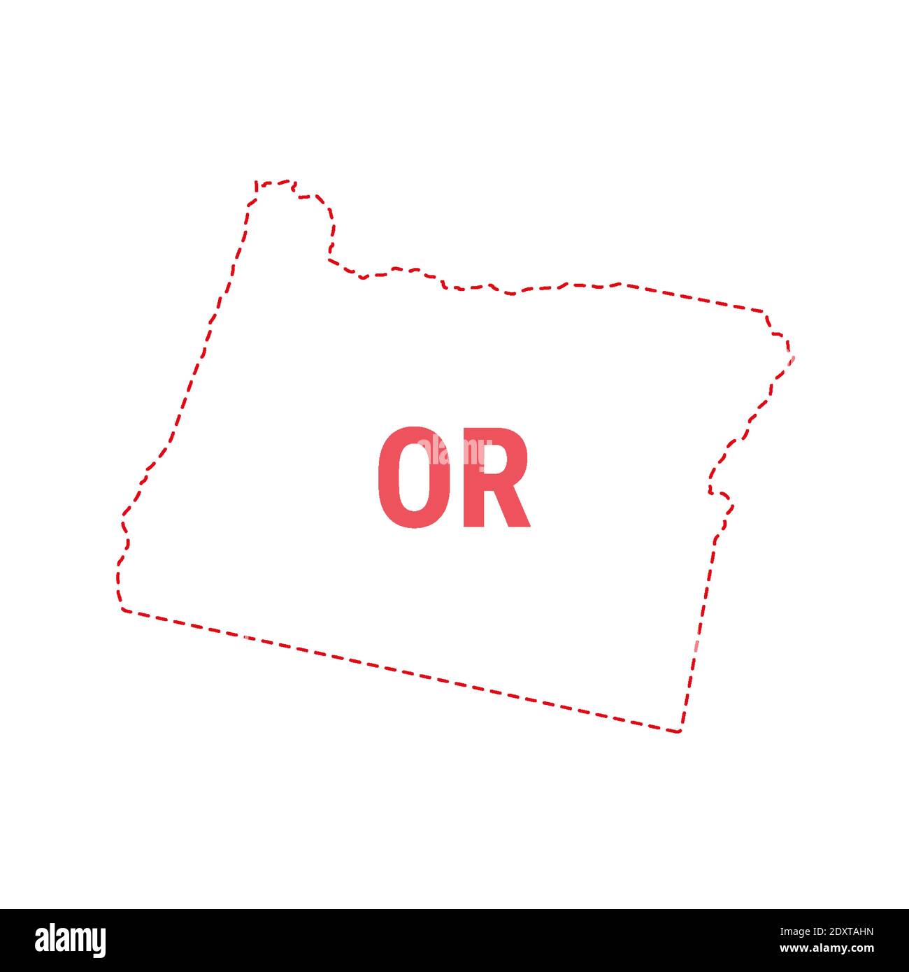 Oregon Stati Uniti mappa contorno confine punteggiato. Illustrazione vettoriale. Abbreviazione di stato di due lettere. Illustrazione Vettoriale