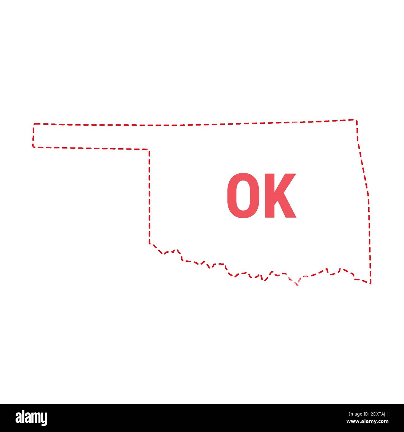 Oklahoma Stati Uniti mappa contorno confine punteggiato. Illustrazione vettoriale. Abbreviazione di stato di due lettere. Illustrazione Vettoriale