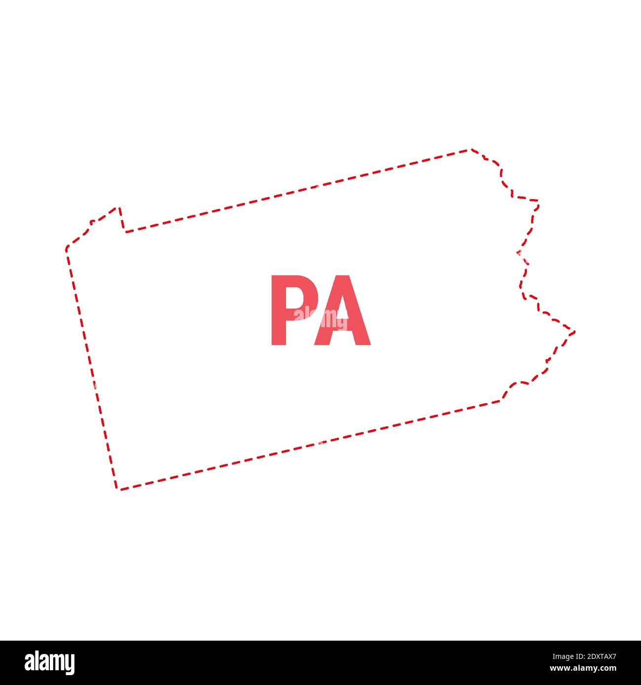 Pennsylvania Stati Uniti mappa contorno confine punteggiato. Illustrazione vettoriale. Abbreviazione di stato di due lettere. Illustrazione Vettoriale