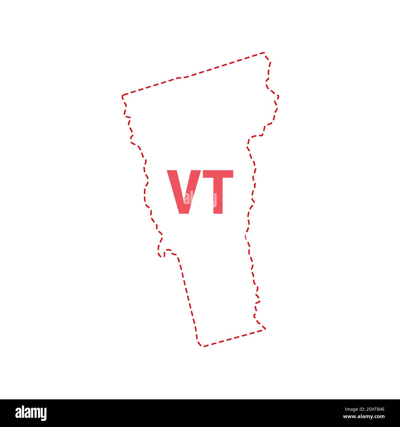 Vermont Stati Uniti mappa contorno confine punteggiato. Illustrazione vettoriale. Abbreviazione di stato di due lettere. Illustrazione Vettoriale