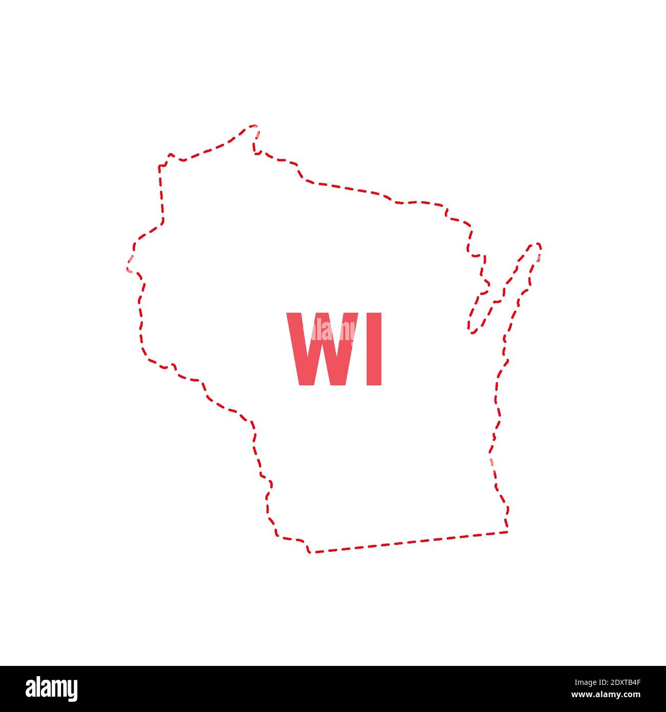 Wisconsin Stati Uniti mappa contorno confine punteggiato. Illustrazione vettoriale. Abbreviazione di stato di due lettere. Illustrazione Vettoriale