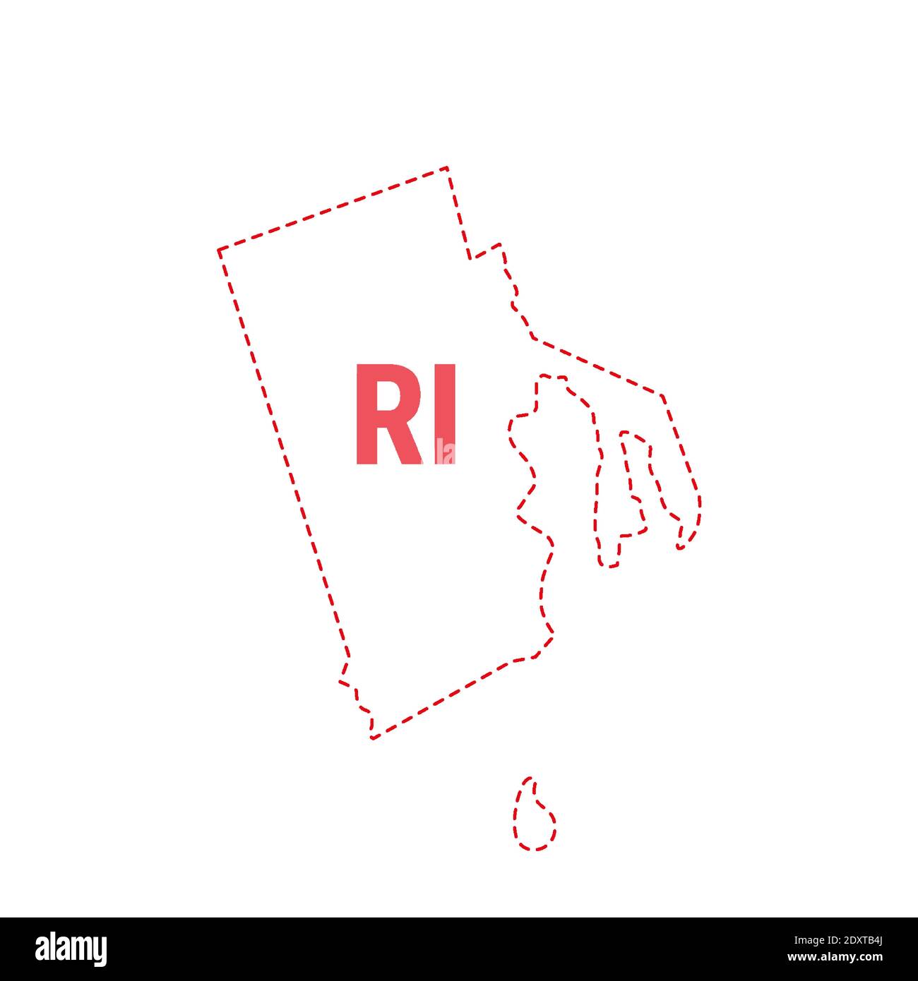 Rhode Island Stati Uniti mappa contorno confine punteggiato. Illustrazione vettoriale. Abbreviazione di stato di due lettere. Illustrazione Vettoriale