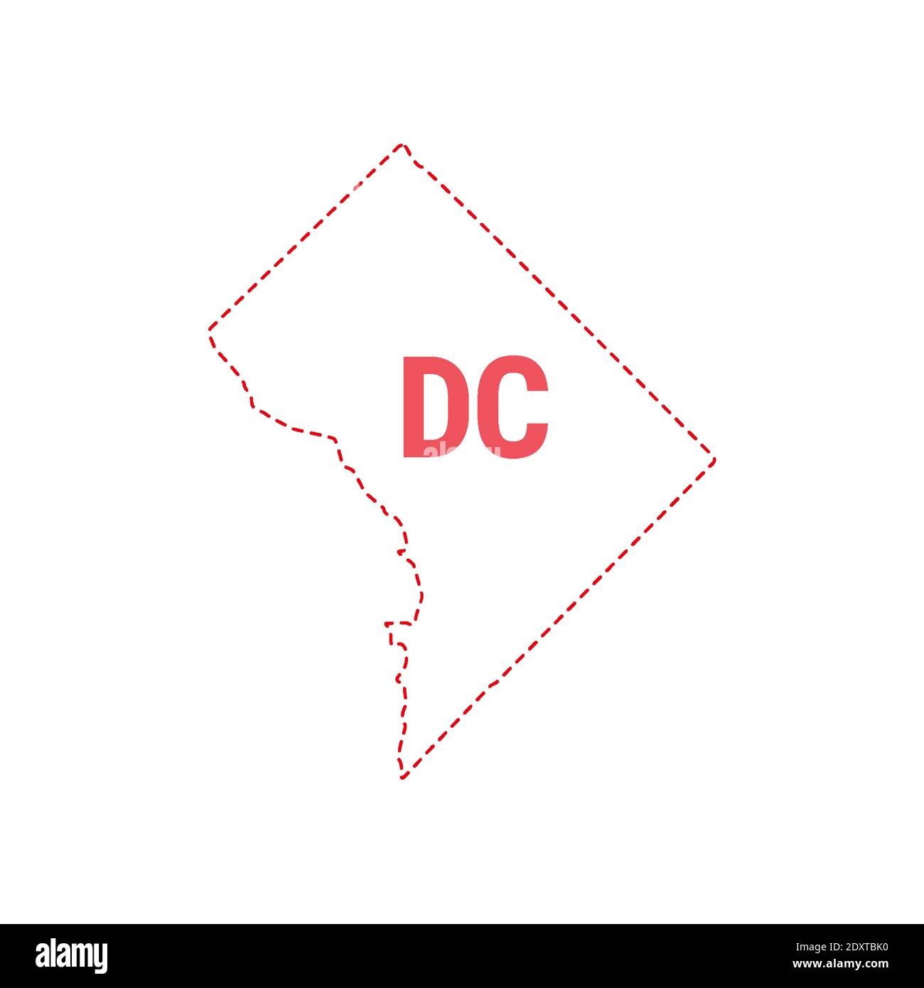 Washington, DC o District of Columbia US mappa contorno del confine punteggiato. Illustrazione vettoriale. Abbreviazione di stato di due lettere. Illustrazione Vettoriale