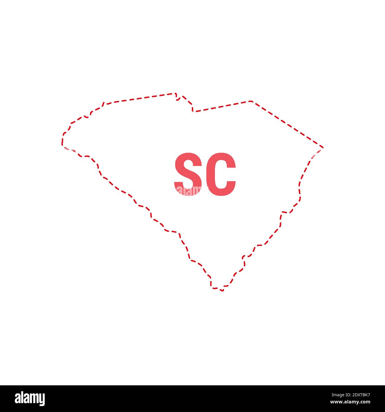 South Carolina Stati Uniti mappa contorno confine punteggiato. Illustrazione vettoriale. Abbreviazione di stato di due lettere. Illustrazione Vettoriale