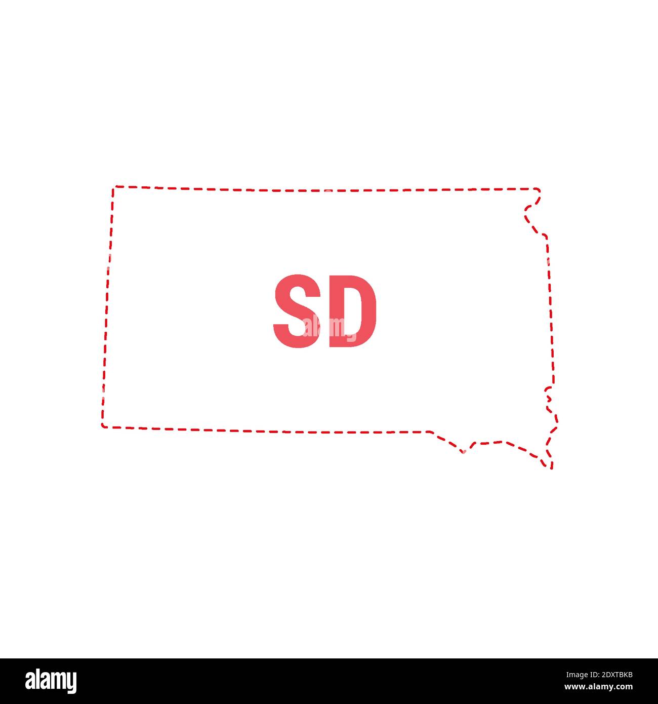 South Dakota Stati Uniti mappa contorno confine punteggiato. Illustrazione vettoriale. Abbreviazione di stato di due lettere. Illustrazione Vettoriale
