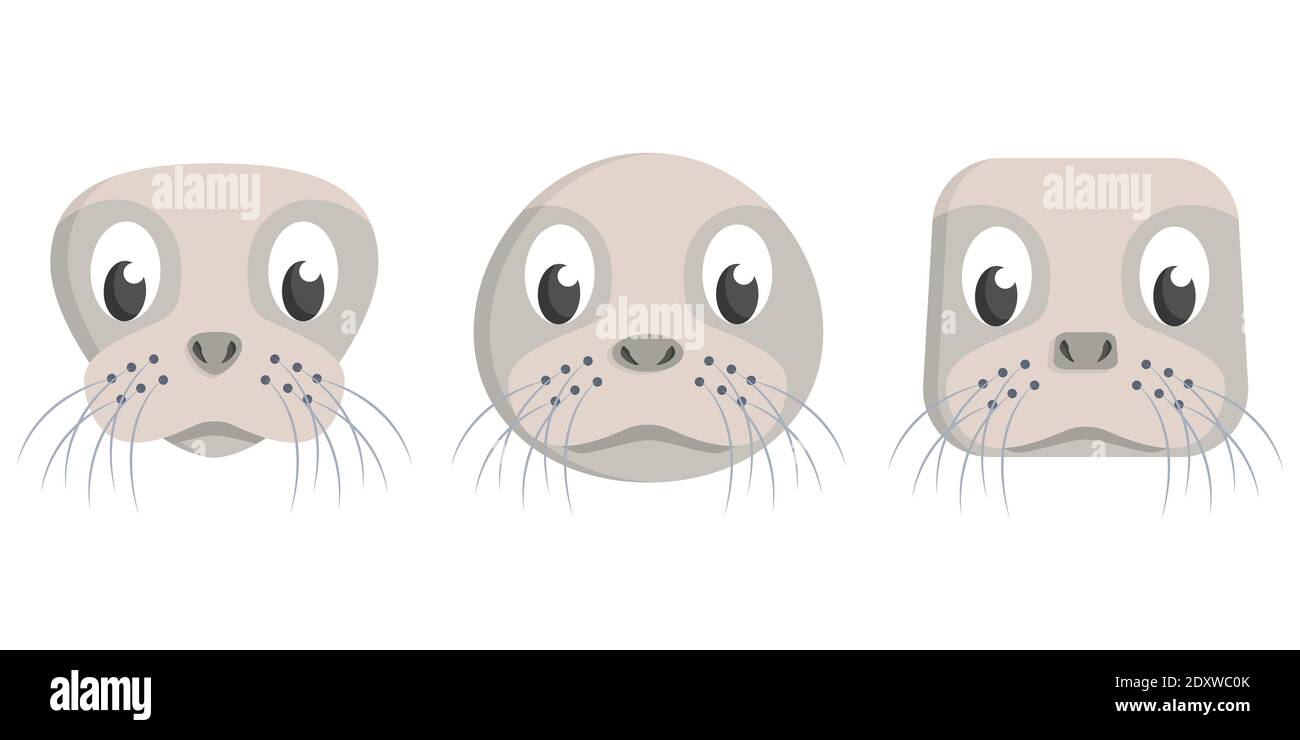 Set di sigilli cartoon. Diverse forme di teste animali. Illustrazione Vettoriale