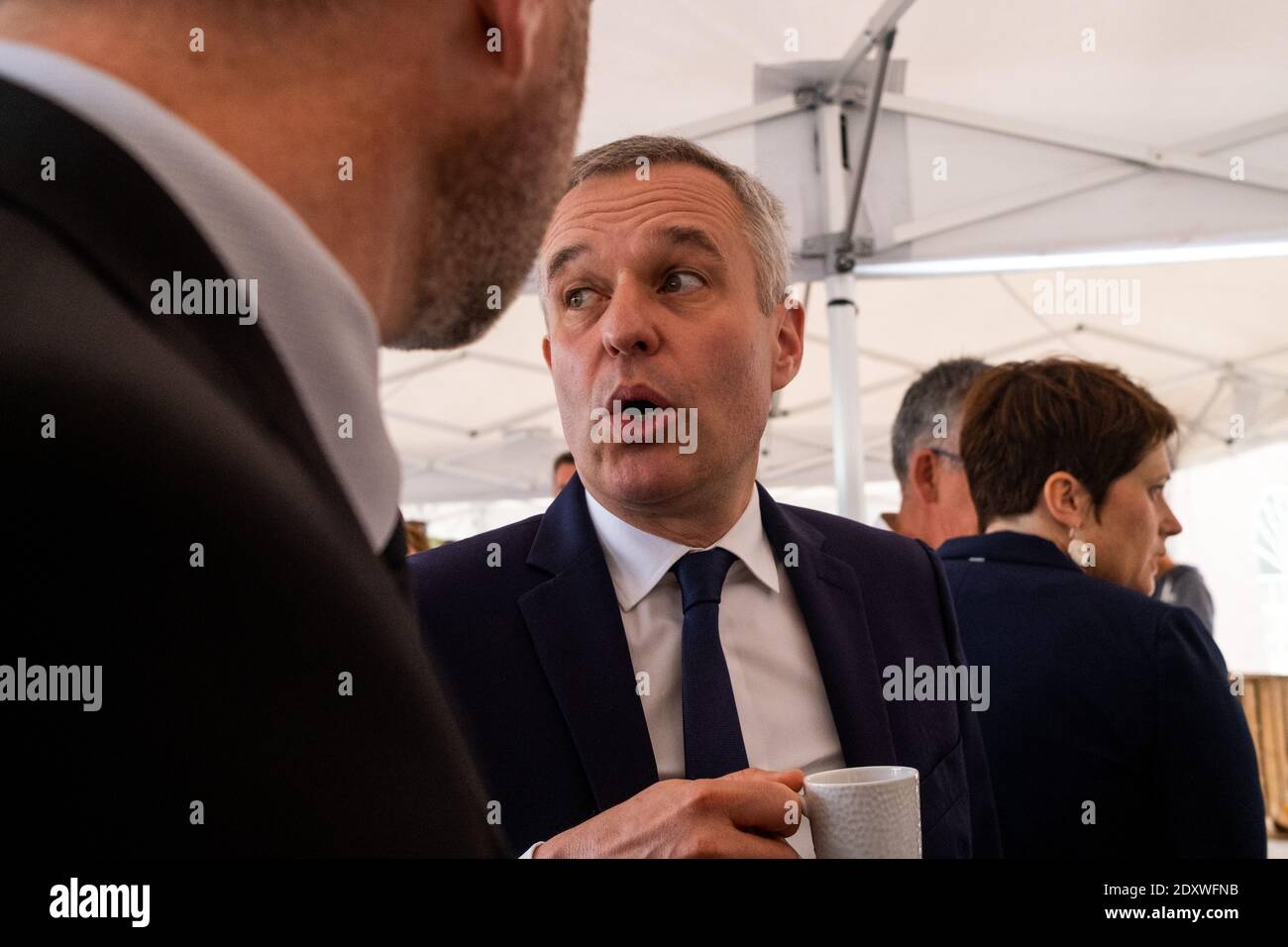 FRA - FRANCOIS DE RUGY EN BRETAGNE François de Rugy, ministre d’État, ministre de la Transition écologique et solidaire, inaugure et visite la Central Foto Stock