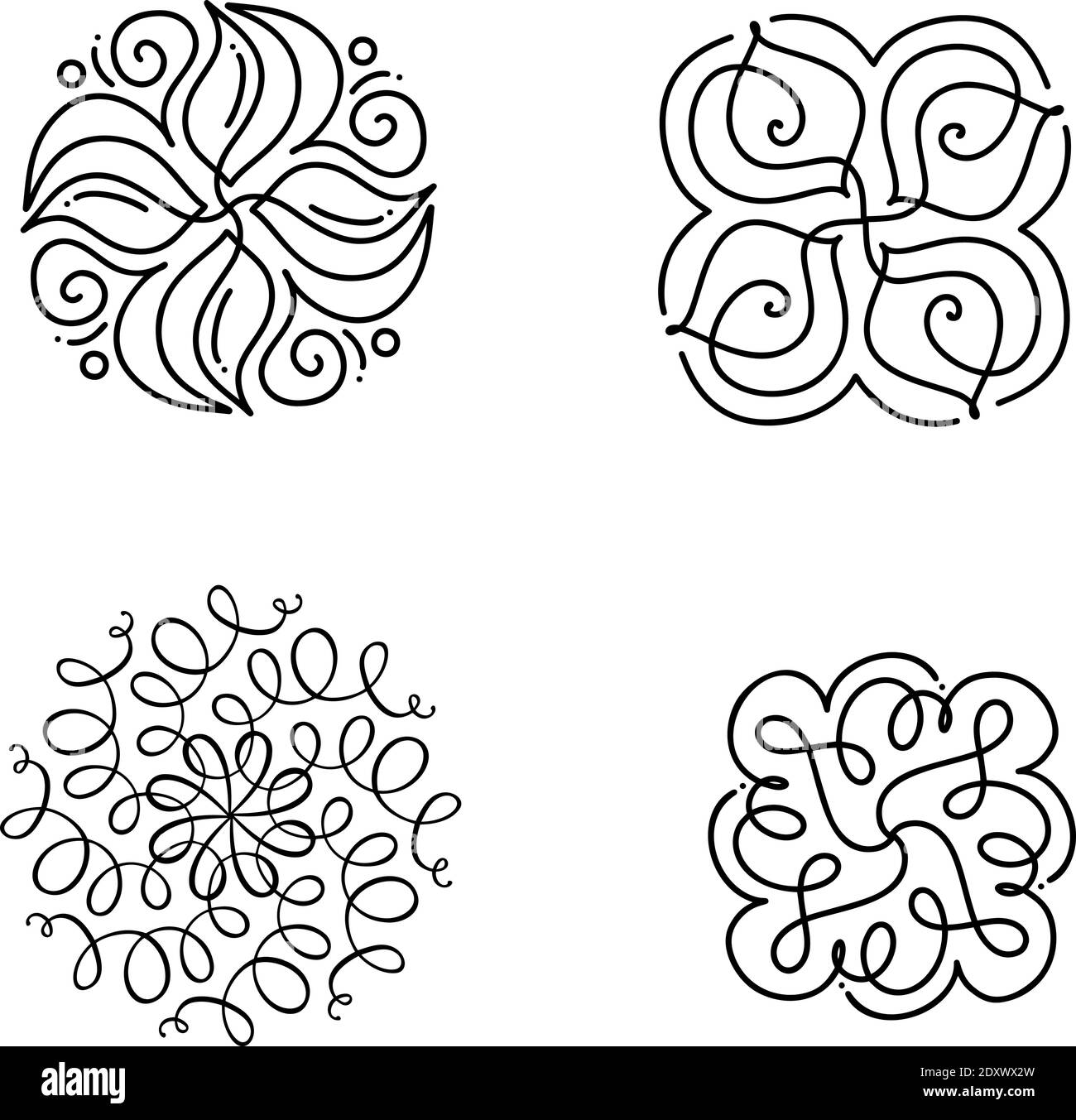 Set di flourish monoline art deco frame vettoriale. Calligrafia disegnata a mano stile ornamento vintage per logo, invito, matrimonio, regali, foto, monogramma Illustrazione Vettoriale