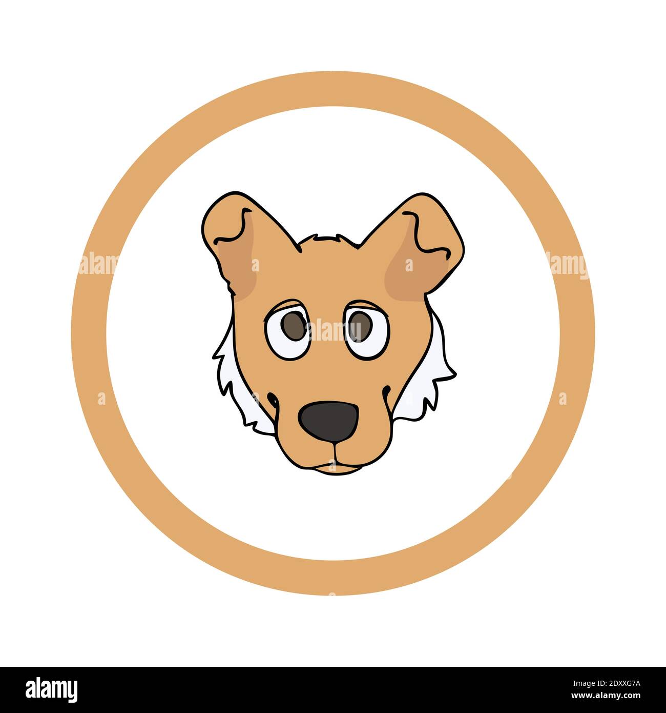 Carino cartoon liscio Collie faccia in cerchio cimetero vettore clipart. Pedigree allevamento razza doggie per club di allevamento. Addestramento domestico del cane purebred per animale domestico Illustrazione Vettoriale