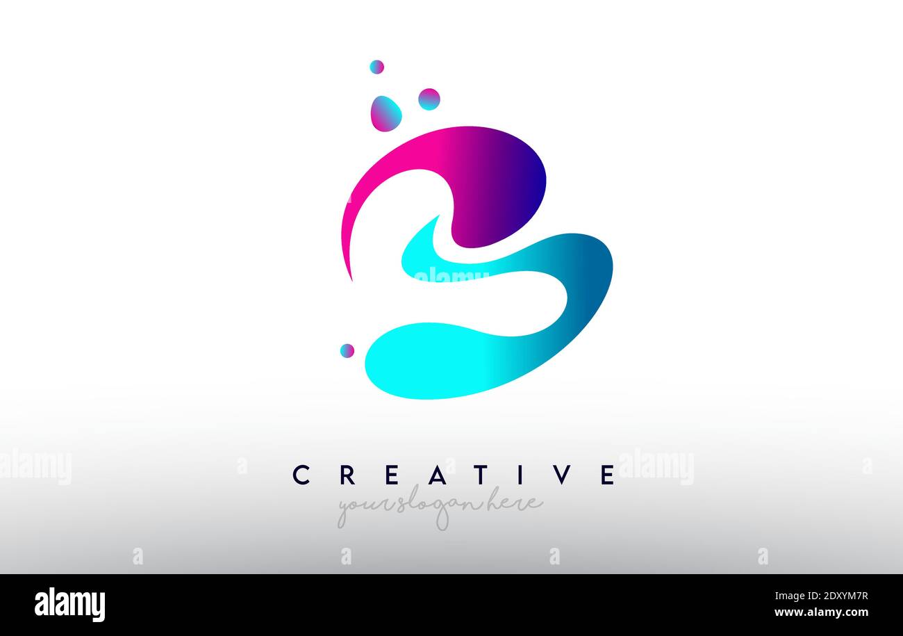 B Logo Letter Design. Rainbow Bubble Gum Letter colori con punti e forme creative fluide e colorate Illustrazione Vettoriale