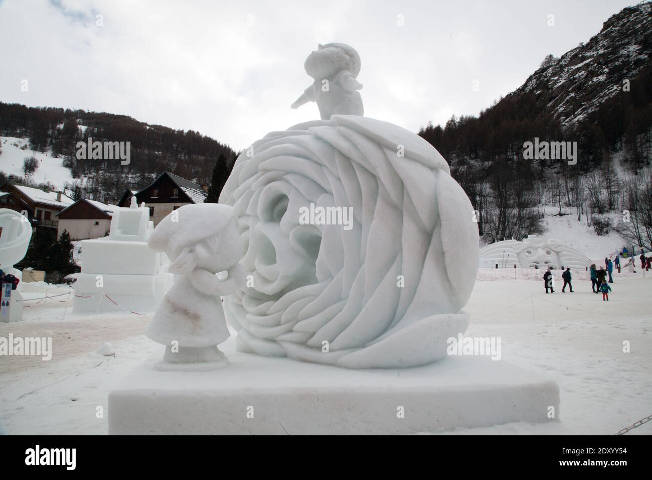 Sculptures sur glace à Valloire 2020, Savoia Francia Foto Stock