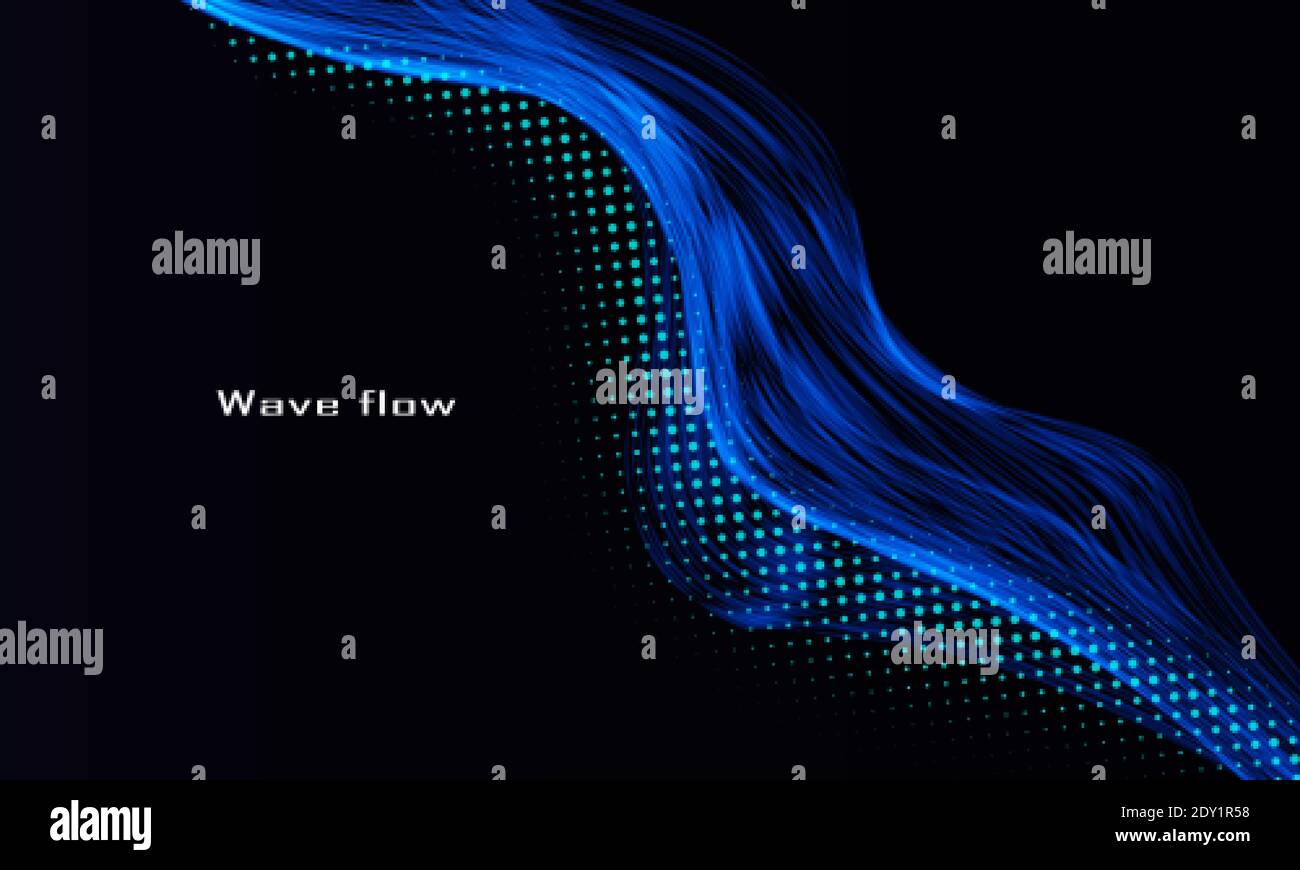 Effetto fumo blu su sfondo nero Abstract sfondo ondulato Illustrazione Vettoriale