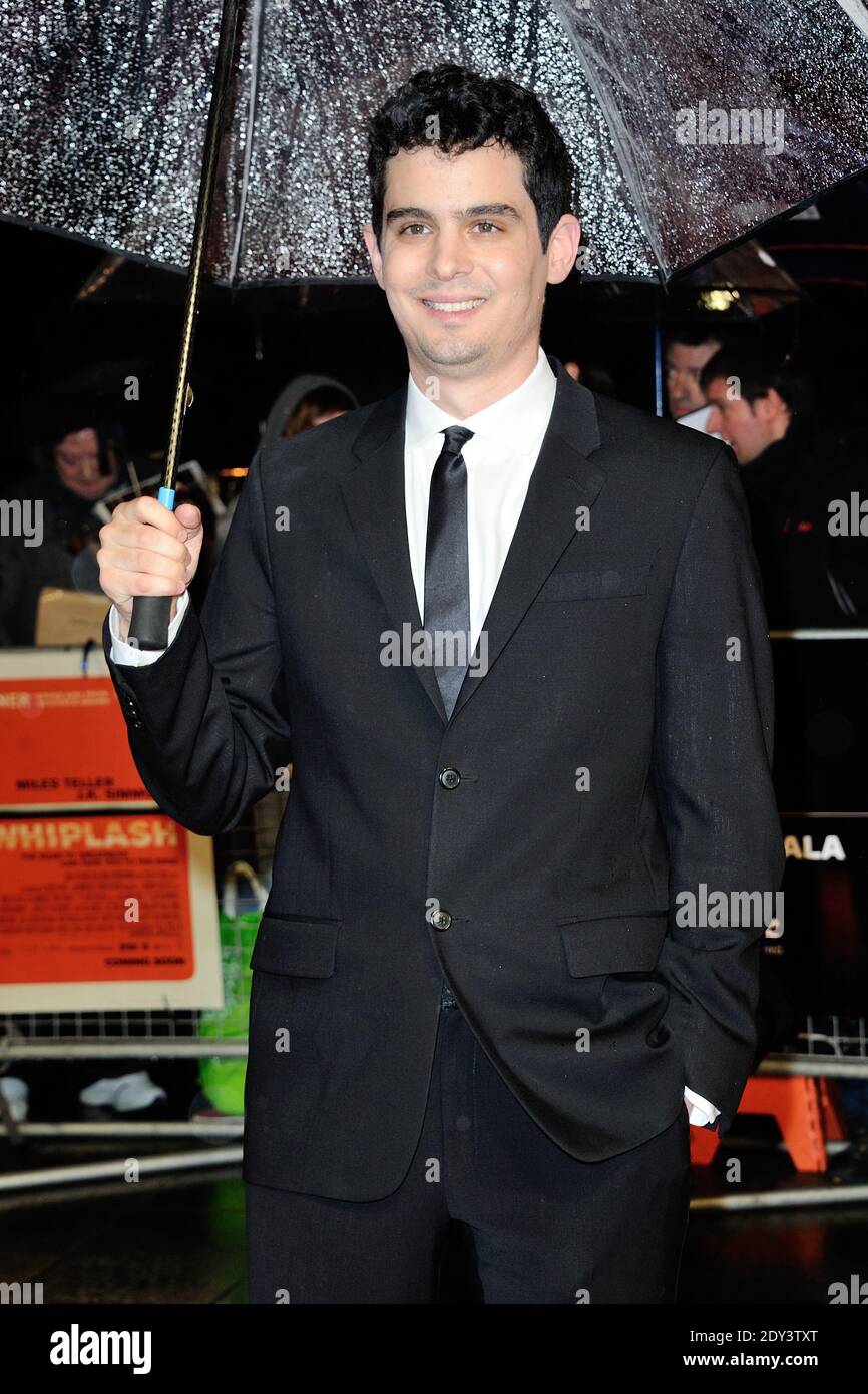 Damian Chazelle partecipa alla prima Whiplash durante il BFI London Film Festival all'Odeon Leicester Square di Londra, UK, il 15 ottobre 2014. Foto di Aurore Marechal/ABACAPRESS.COM Foto Stock