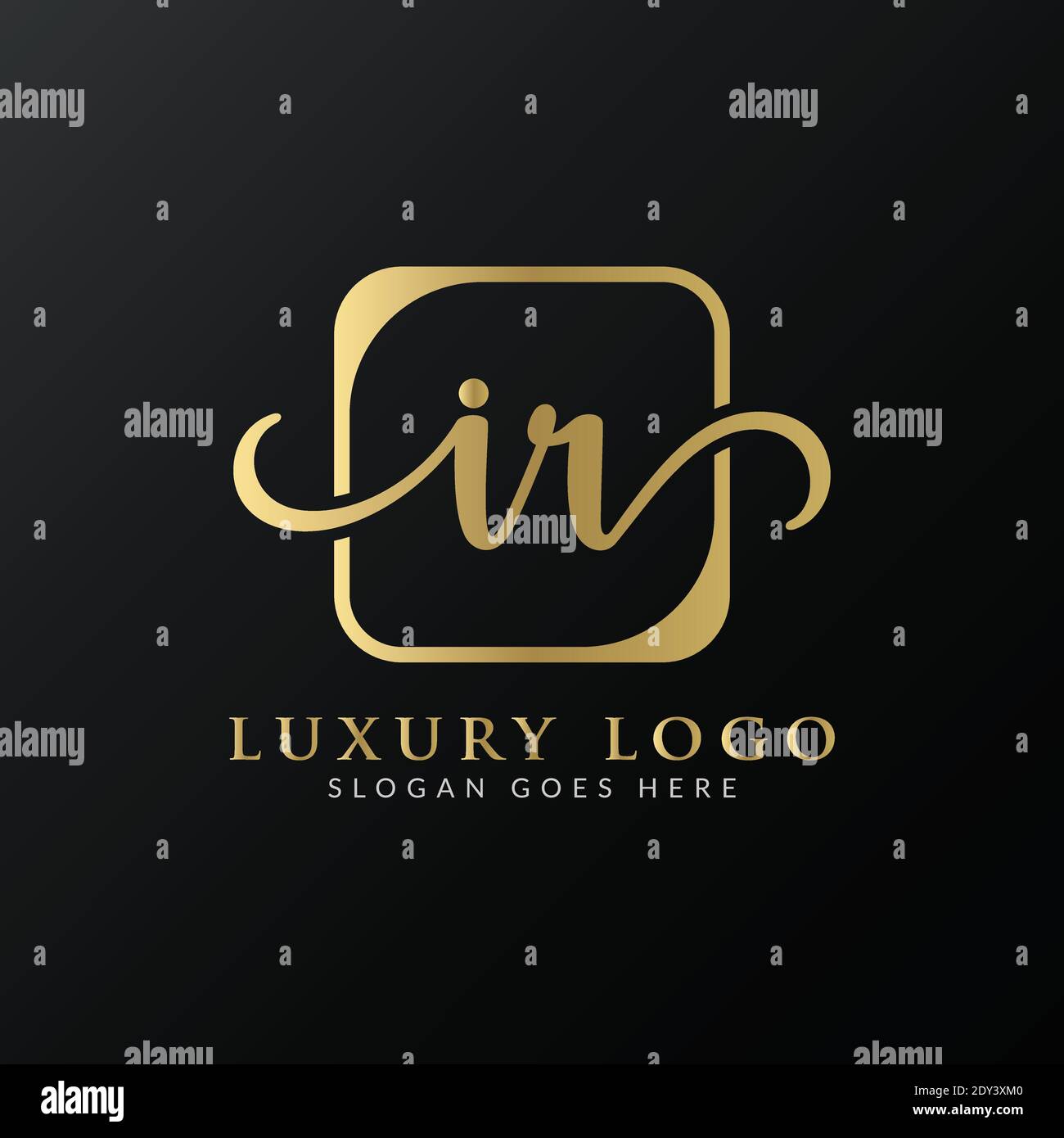 Modello vettoriale iniziale di progettazione del logo della lettera IR. Design astratto con logo IR Letter Luxury Illustrazione Vettoriale