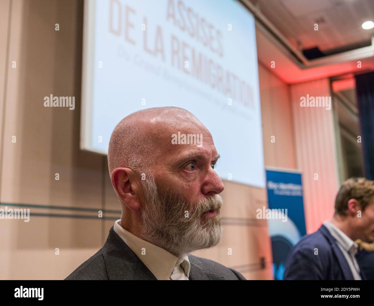 Renaud Camus, partecipa al "Assises De la Remigration" ospitato dal gruppo di estrema destra Bloc Identitaire a Parigi, Francia, 5 novembre 2014. Foto di Renaud Khanh/ABACAPRESS.COM Foto Stock