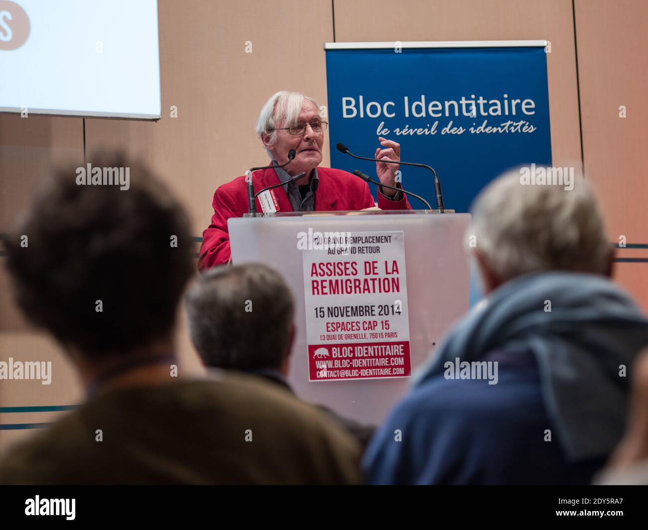 Guillaume Faye partecipa al "Assises De la Remigration" ospitato dal gruppo di estrema destra Bloc Identitaire a Parigi, Francia, 5 novembre 2014. Foto di Renaud Khanh/ABACAPRESS.COM Foto Stock