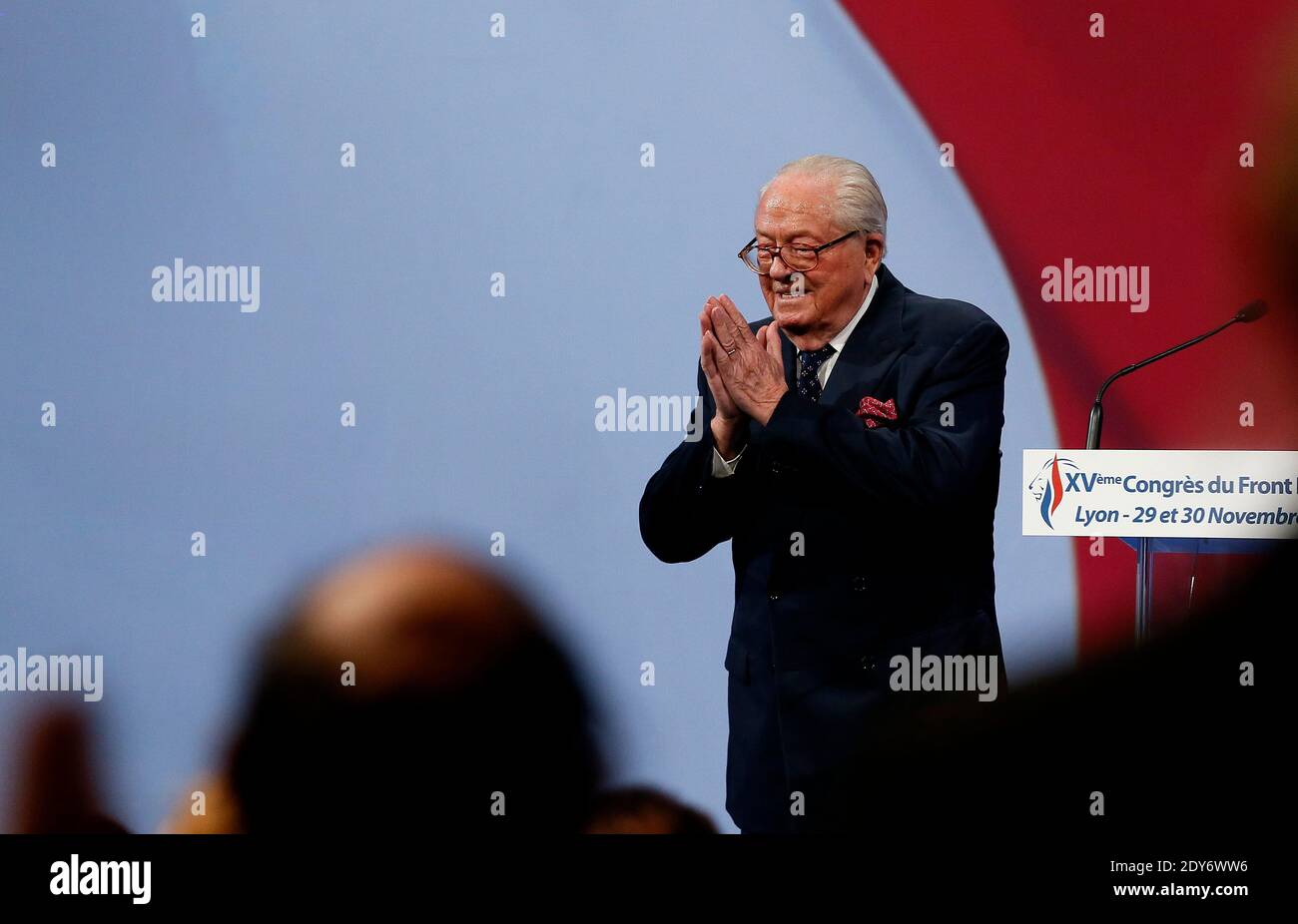 Jean-Marie le Pen partecipa al quindicesimo congresso del partito, a Lione, Francia, il 29 novembre 2014. Foto di Patrick Bernard/ABACAPRESS.COM - Lione Foto Stock