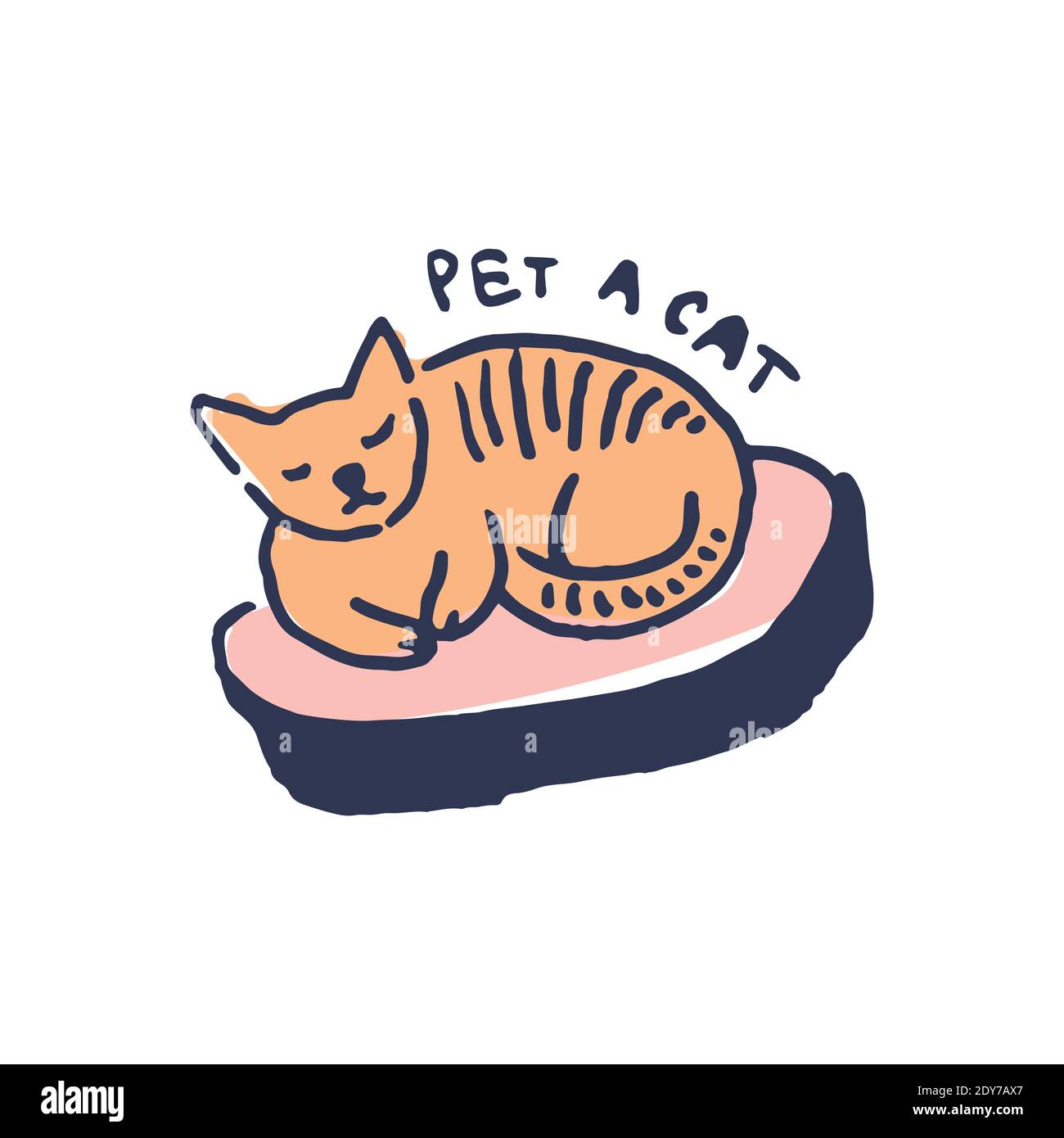 Scivolando gatto in simpatico accogliente hugge cartoon stile illustrazione Illustrazione Vettoriale