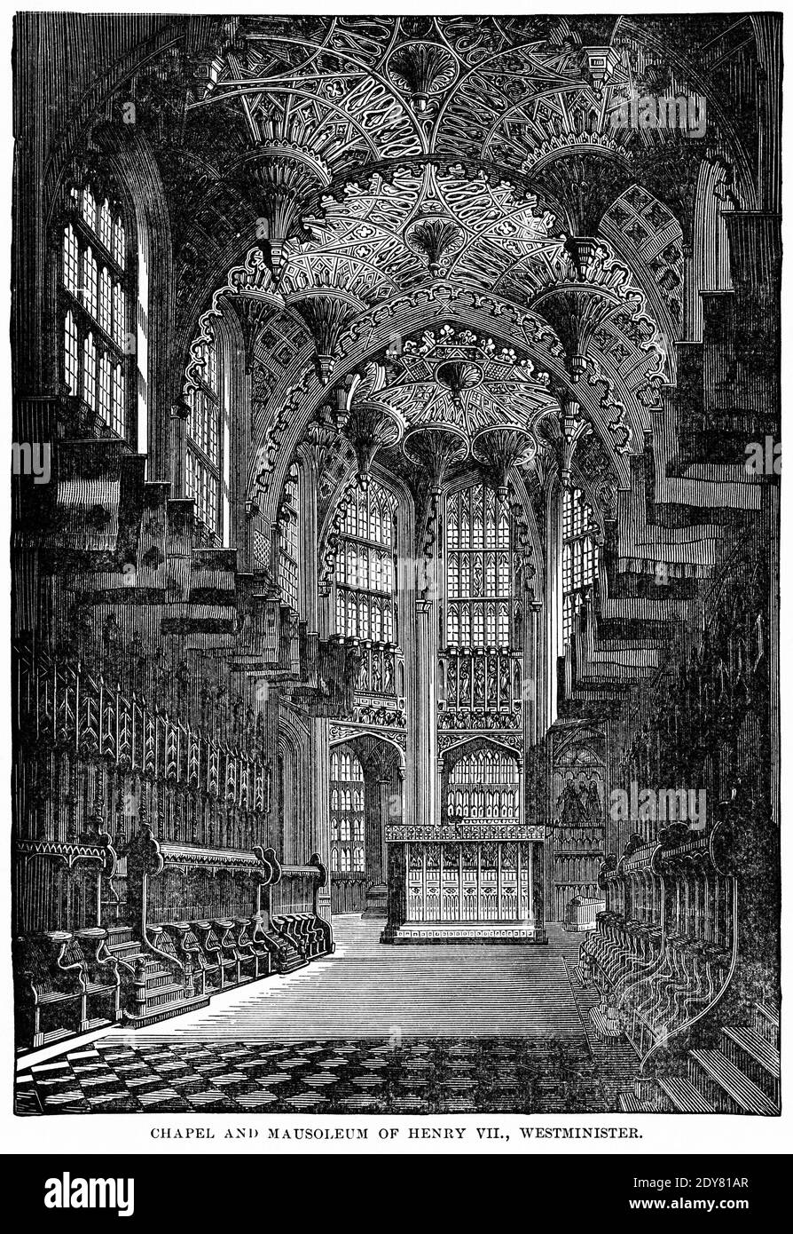 Cappella e Mausoleo di Enrico VII, Westminster, Illustrazione, Storia del mondo di Ridpath, Volume III, di John Clark Ridpath, LL. D., Merrill & Baker Publishers, New York, 1897 Foto Stock