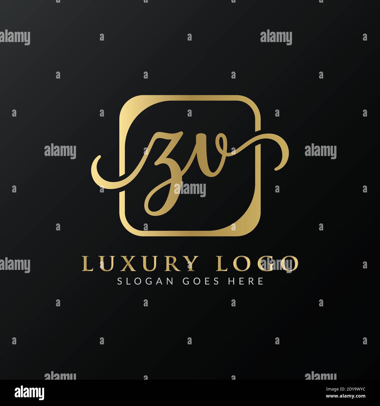 Modello vettoriale per la progettazione del logo ZV. Illustrazione iniziale di ZV Vector Letter di lusso Illustrazione Vettoriale
