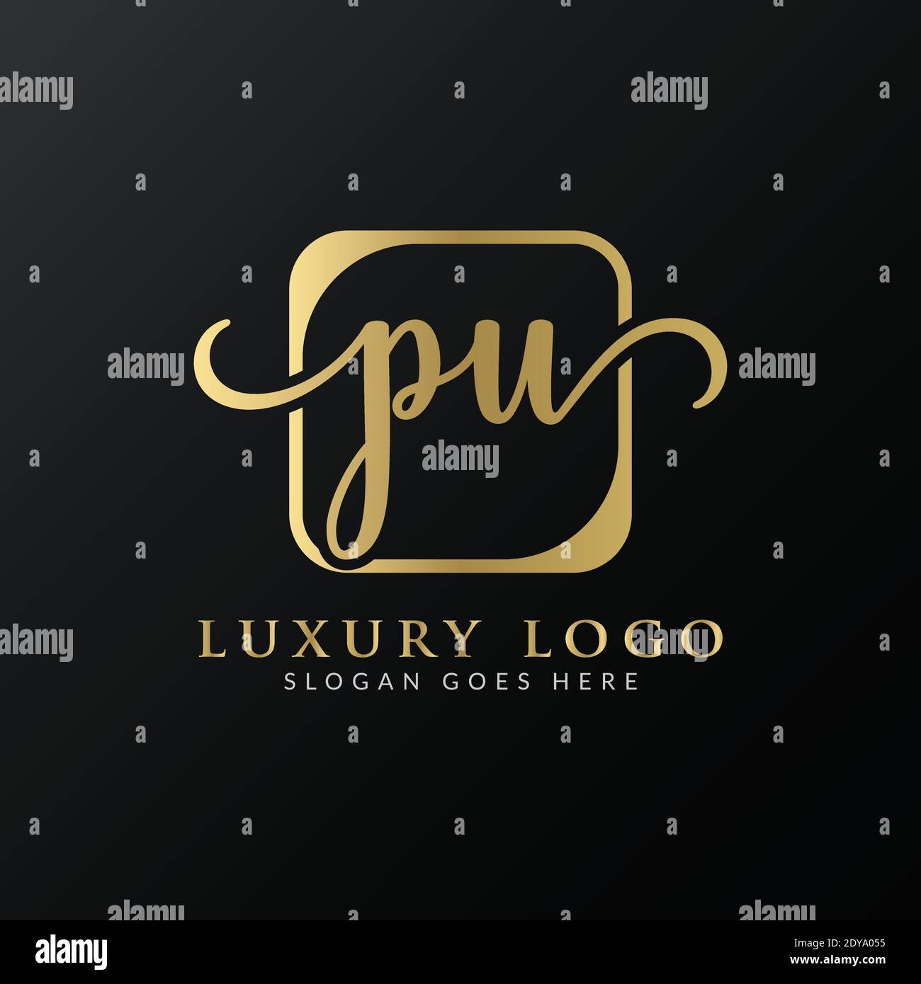 Modello vettoriale di tipografia moderna per il disegno iniziale del logo della lettera PU. Creative Luxury PU Logo Vector. Illustrazione Vettoriale