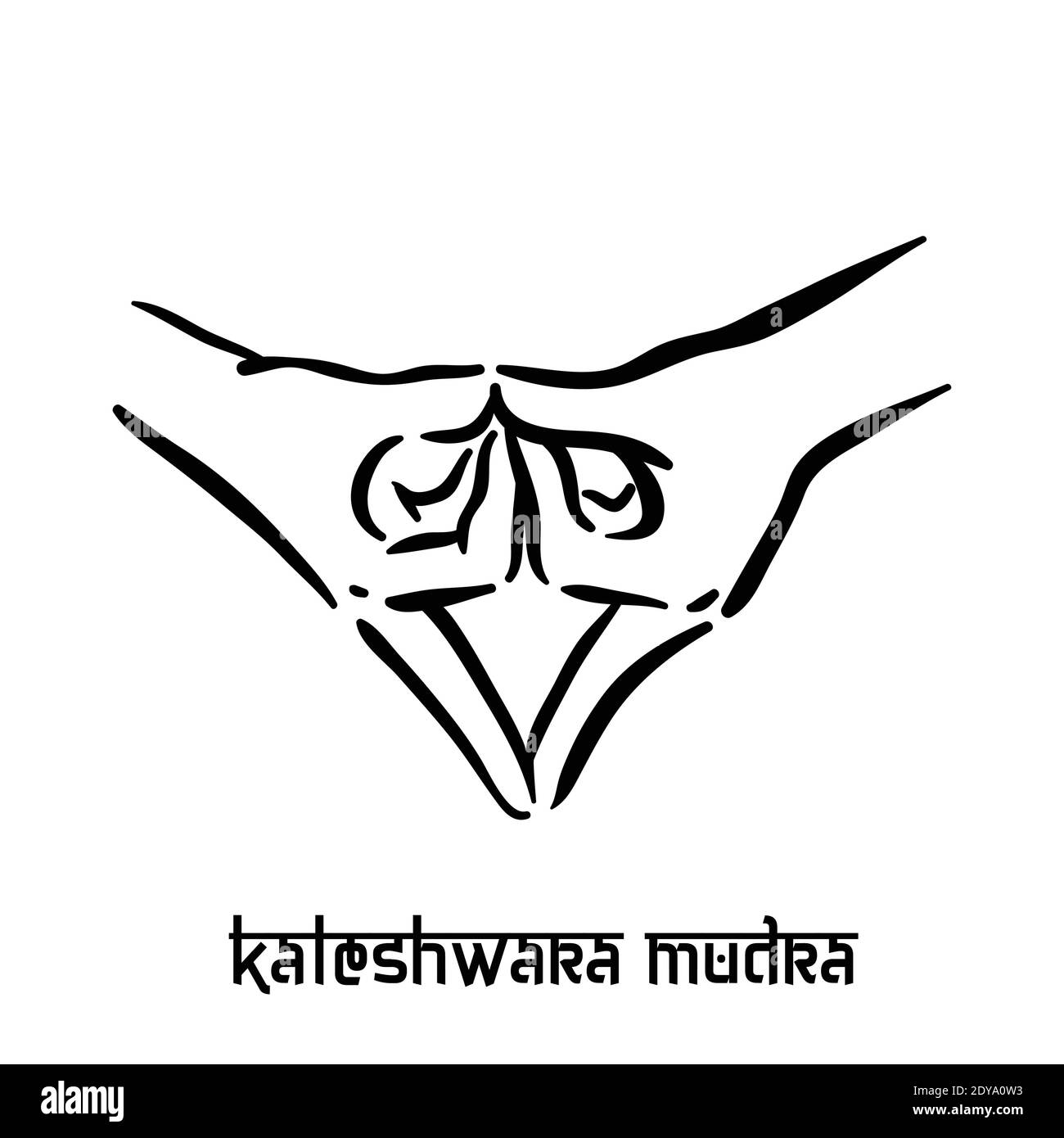 Kaleshwara mudra. Spiritualità della mano yoga indù delle dita gesto. Tecnica di meditazione per la salute mentale. Illustrazione Vettoriale