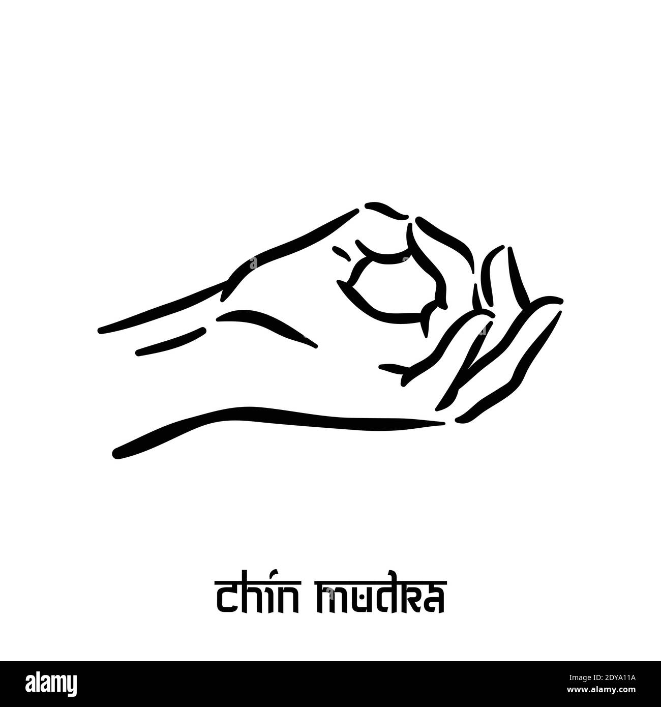 Mento mudra. Spiritualità della mano yoga indù delle dita gesto. Tecnica di meditazione per la salute mentale. Illustrazione Vettoriale