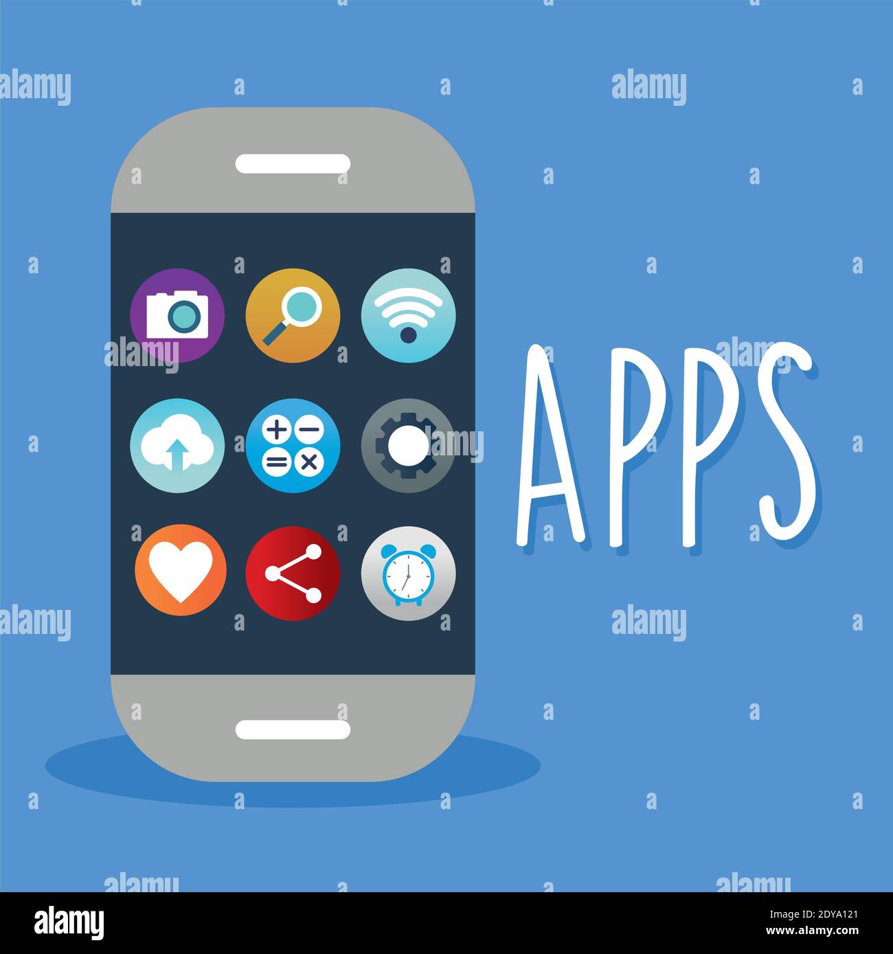 apps scritte sul lato di un telefono con un pacchetto di icone delle applicazioni Illustrazione Vettoriale