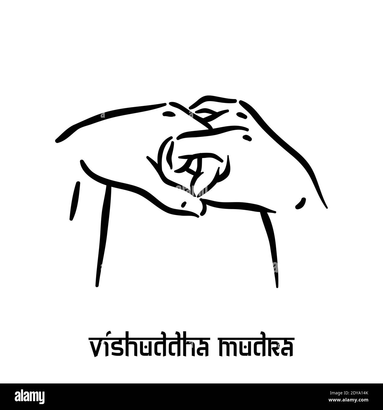 Mudra di Vishuddha. Spiritualità della mano yoga indù delle dita gesto. Tecnica di meditazione per la salute mentale. Illustrazione Vettoriale