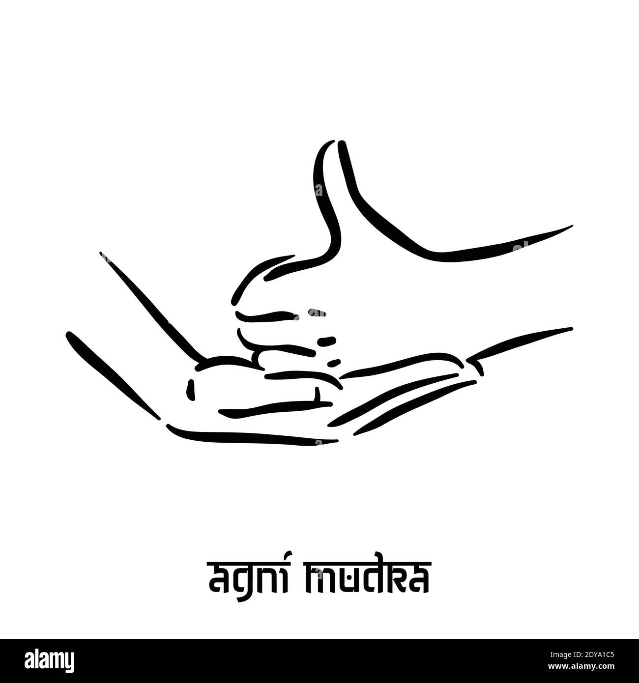 Agni mudra. Spiritualità della mano yoga indù delle dita gesto. Tecnica di meditazione per la salute mentale. Illustrazione Vettoriale