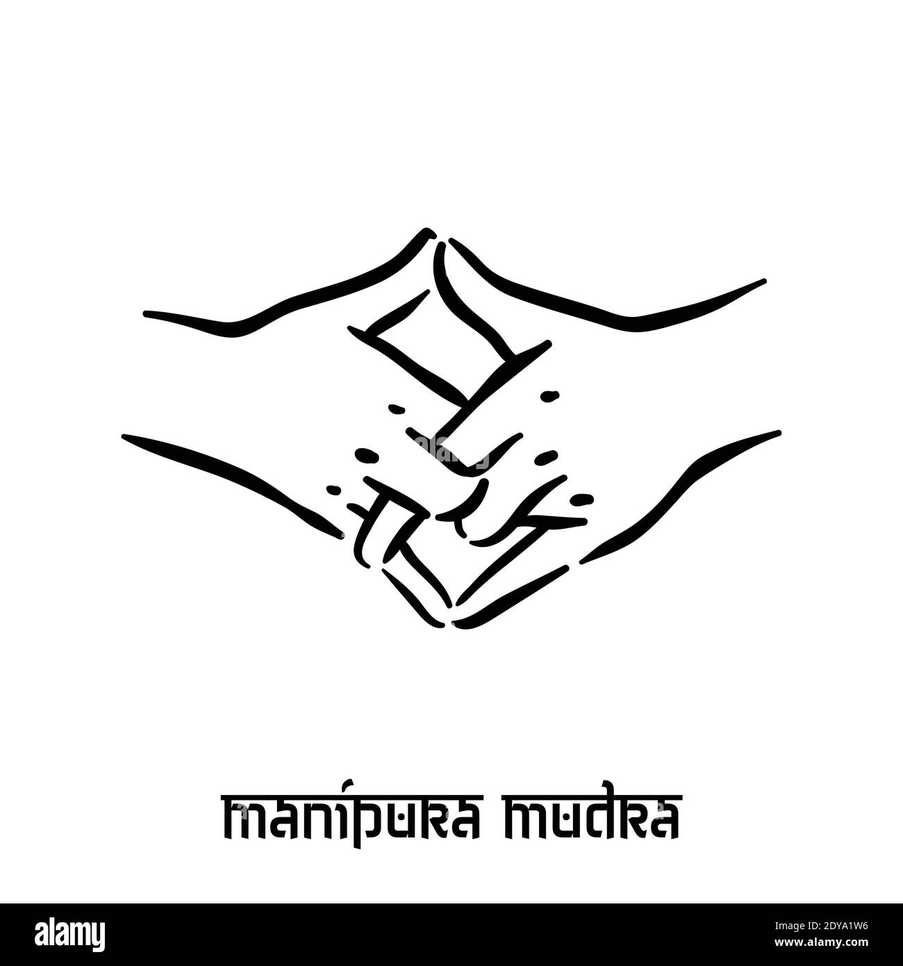 Mudra di manipura. Spiritualità della mano yoga indù delle dita gesto. Tecnica di meditazione per la salute mentale. Illustrazione Vettoriale