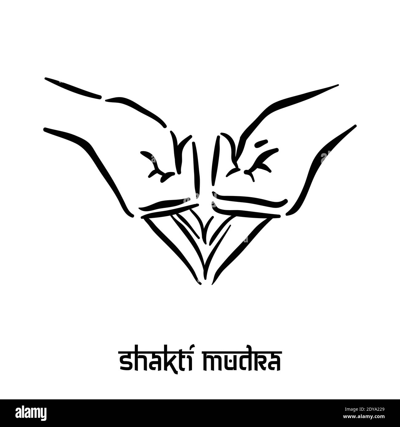 Mudra di Shakti. Spiritualità della mano yoga indù delle dita gesto. Tecnica di meditazione per la salute mentale. Illustrazione Vettoriale