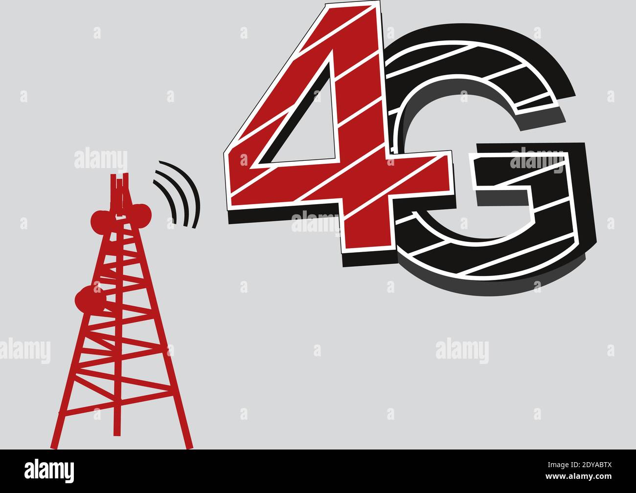 icona di rete 4g tower clip art. 4g, isolata su sfondo bianco. Internet 4g, illustrazione vettoriale, colore rosso e nero. Illustrazione Vettoriale