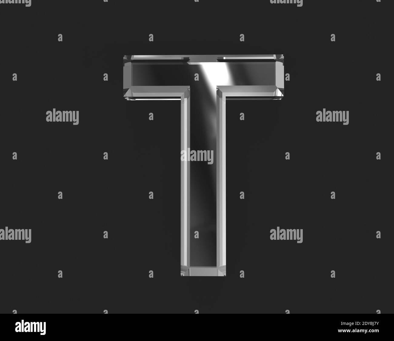 Vetro lucido bianco fatto carattere trasparente - lettera T isolata su scuro, illustrazione 3D dei simboli Foto Stock