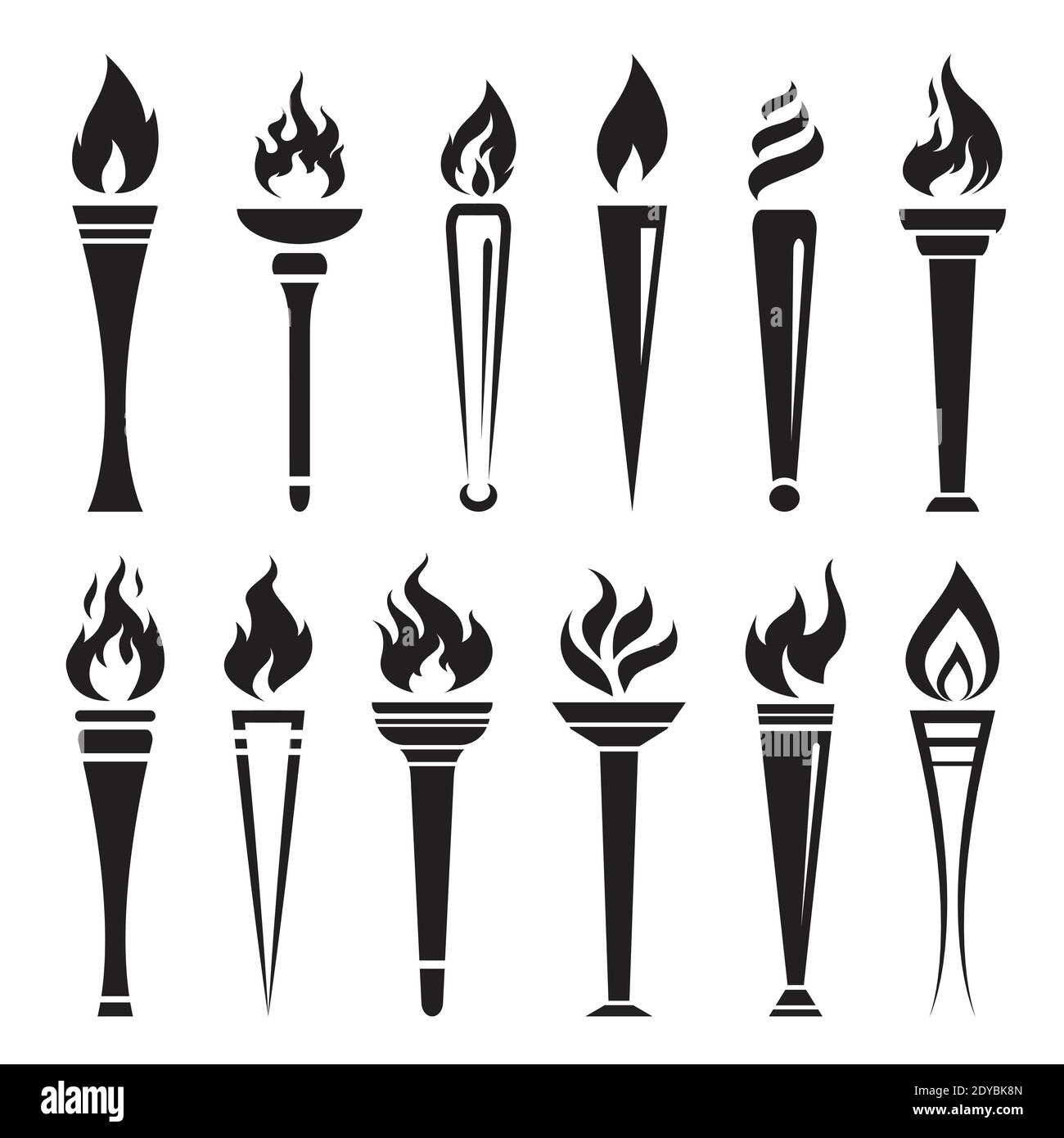 Vettore di fuoco torcia campione vittoria su sfondo bianco. Icone di fiamma impostate. Illustrazione vettoriale a livelli facilmente modificabile. Illustrazione Vettoriale