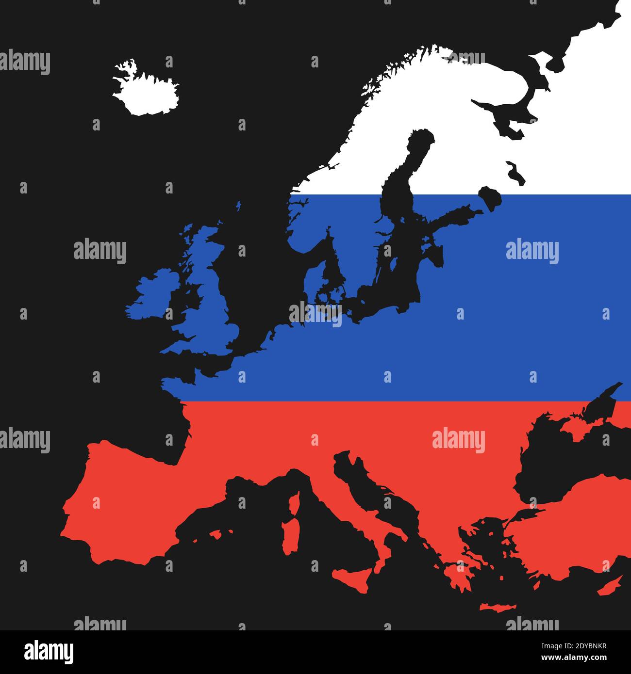 Mappa dell'Europa a colori della Russia. Metafora del continente europeo come sfera di interesse e influenza della Russia Foto Stock