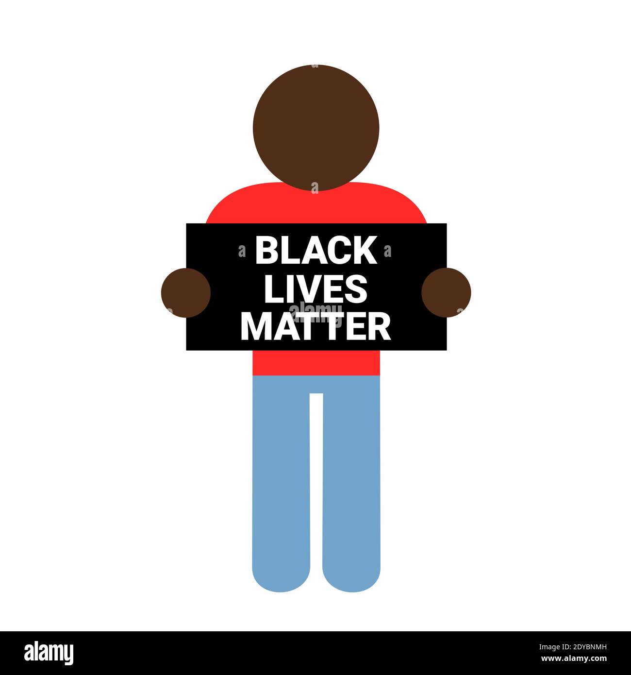 Le vite nere contano - l'uomo nero sta tenendo il cartello e la bandiera. Protesta e insurrezione contro la discriminazione , il razzismo e l'inferiorità. Illustratio vettoriale Foto Stock