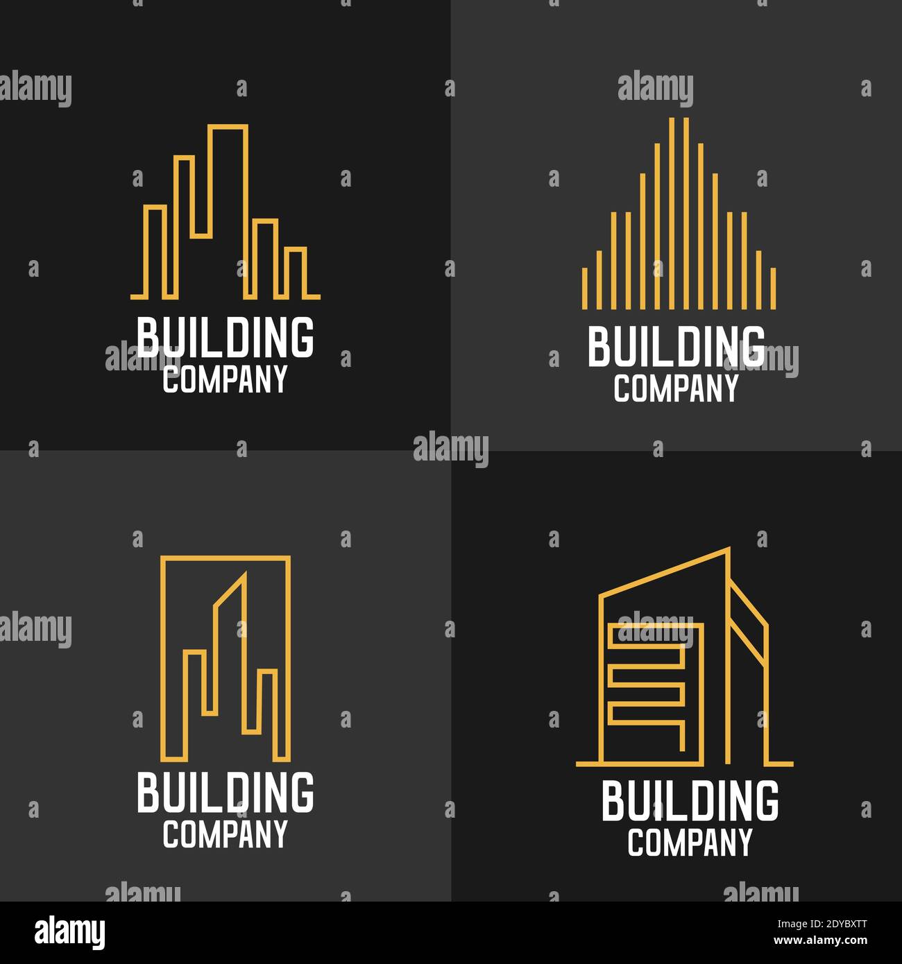 Set di logotipi immobiliari moderni. Logo icona casa d'oro isolato nero. Costruzione immobiliare oro segno architettura forma vettoriale illustrazione Illustrazione Vettoriale