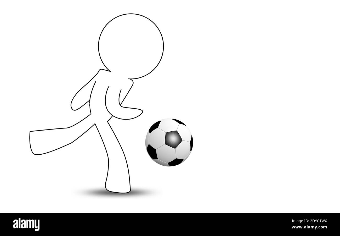 Un'illustrazione di un ragazzo che gioca a calcio con una palla isolato su sfondo bianco Foto Stock
