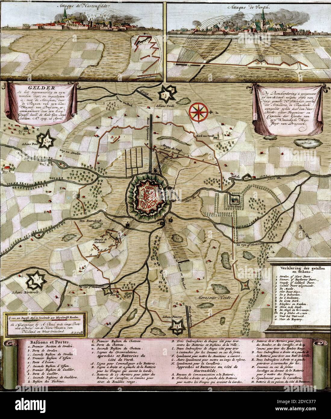 Un'illustrazione della mappa dell'attacco e dell'assedio Di Gelder nei Paesi Bassi Foto Stock