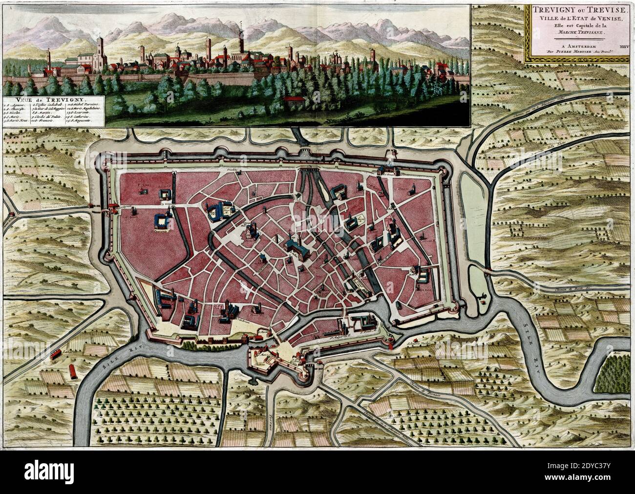 Un'illustrazione dell'antica mappa di Trevignano Treviso vicino a Venezia Foto Stock