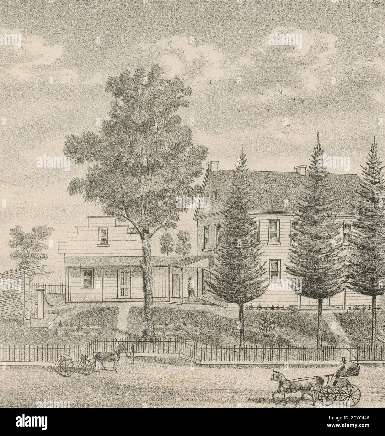 Antica incisione 1875, residenza di Rena A. Spickler, Penn Township, Lancaster County, Pennsylvania. FONTE: INCISIONE ORIGINALE Foto Stock